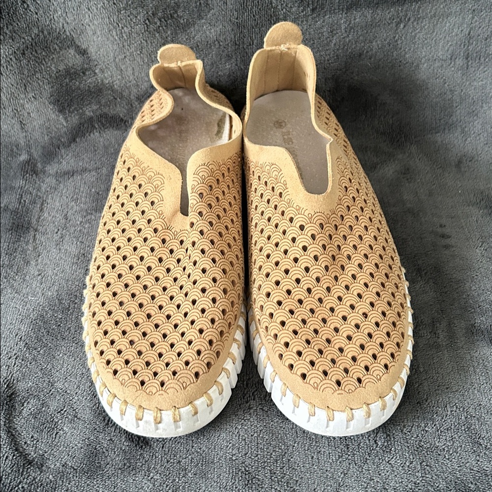 Tan Slip-On Shoes with Cutout Design